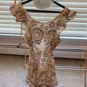 Hello Molly Cream and Brown Sequin Dress